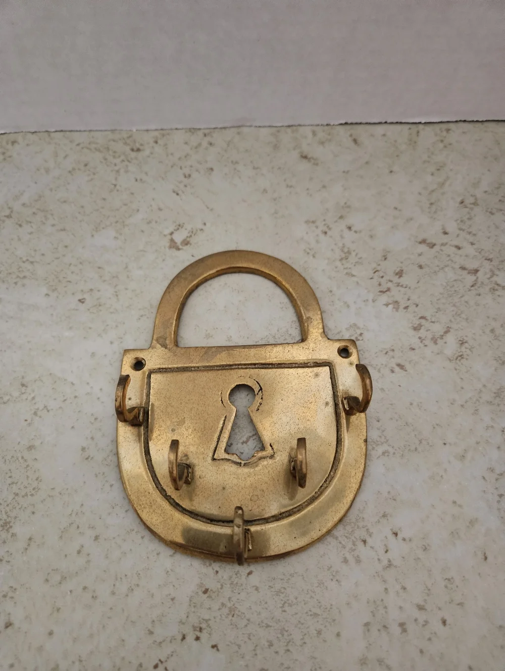 Vintage Brass Padlock Shaped Wall Key Holder Organizer Decor 5 Hooks